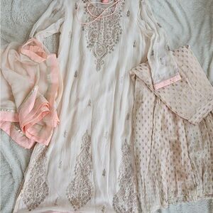 Elegant Cream and Soft Peachish Pink Embroidered Sharara Set